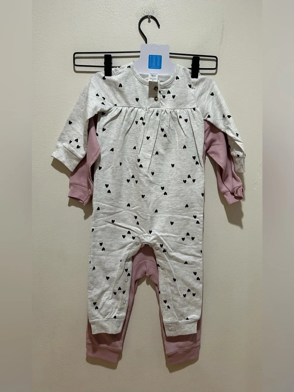 NWT Carter’s 2-pack Pink & Grey Hearts Pants Rompers - Baby Girl Size 18 Month